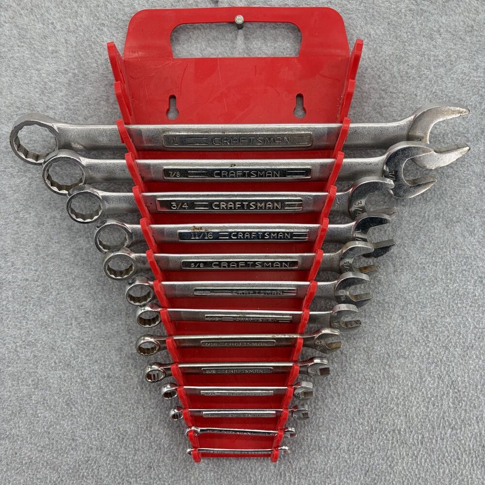 Vintage Craftsman SAE Combination Wrench 13 pc Set Raised Panel Rack USA
